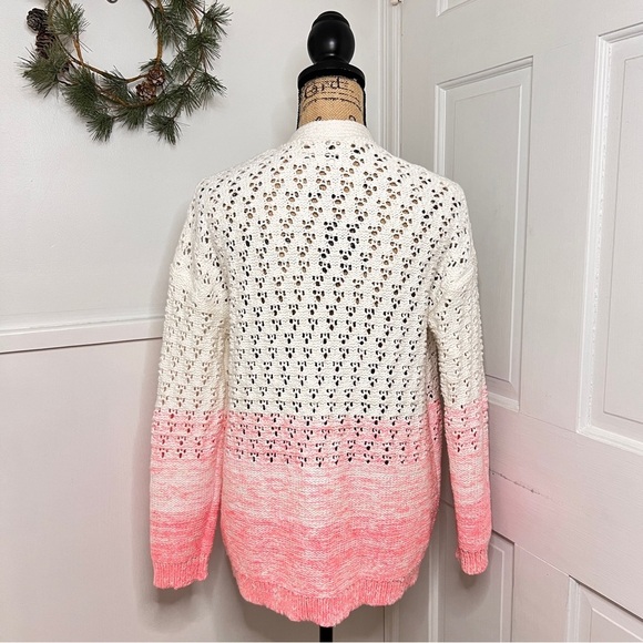 Anthropologie Faustia White & Pink Ombré Chunky Open Knit Cardigan - Picture 7 of 12
